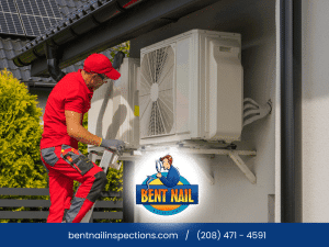 Home inspector conducting an HVAC inspection on an air conditioning unit in Boise, ID.