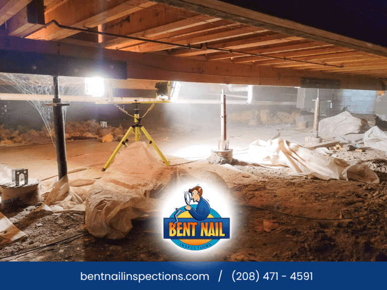 Crawl space area in a Boise, ID home being inspected for moisture and structural conditions.